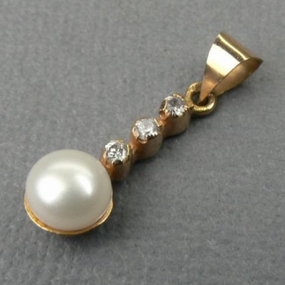 14K Rose Gold White Topaz & Pearl Pendant 1.0" - Picture 4 of 7